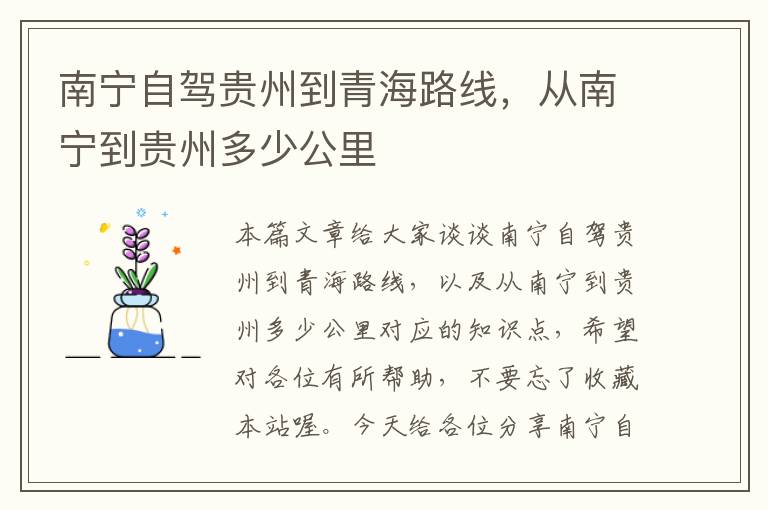 南宁自驾贵州到青海路线，从南宁到贵州多少公里