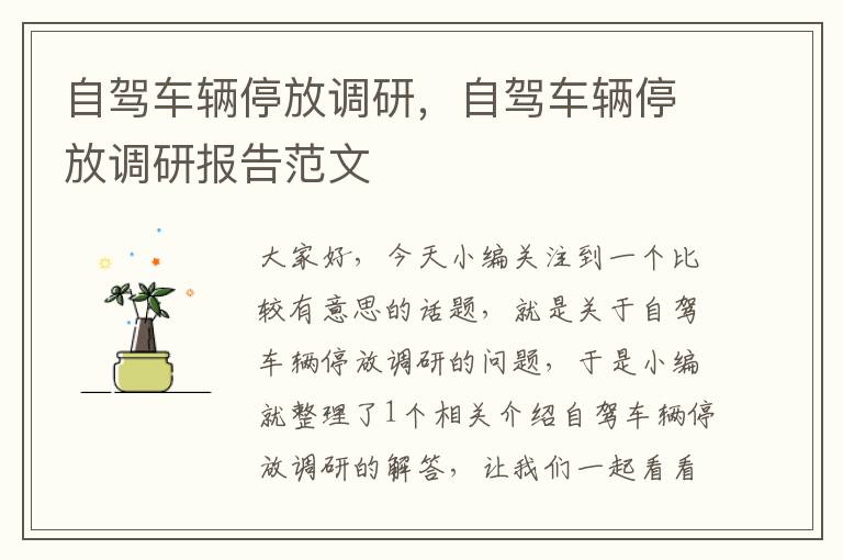 自驾车辆停放调研，自驾车辆停放调研报告范文