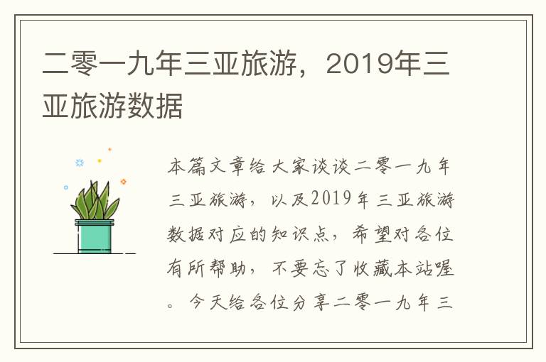 二零一九年三亚旅游，2019年三亚旅游数据