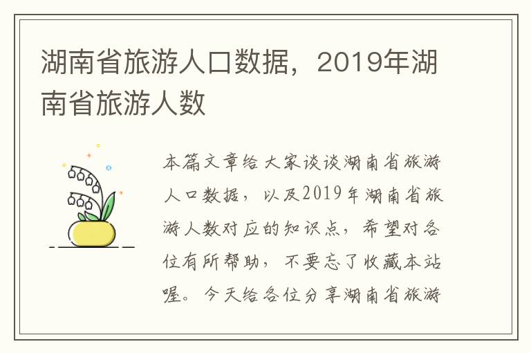 湖南省旅游人口数据，2019年湖南省旅游人数