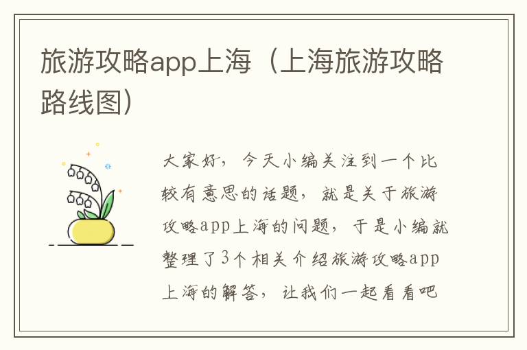 旅游攻略app上海（上海旅游攻略路线图）