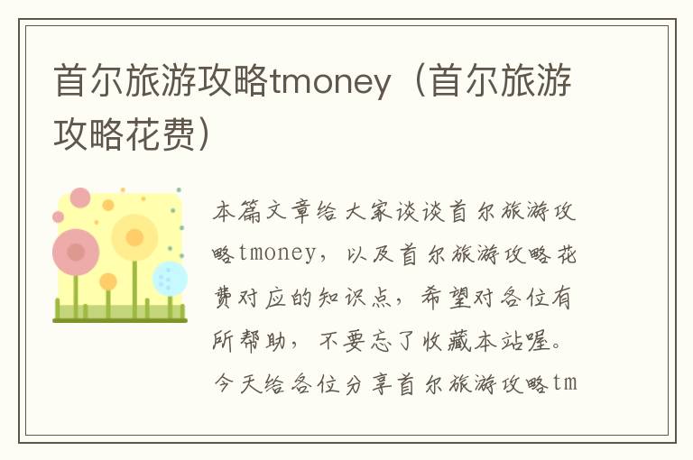 首尔旅游攻略tmoney（首尔旅游攻略花费）